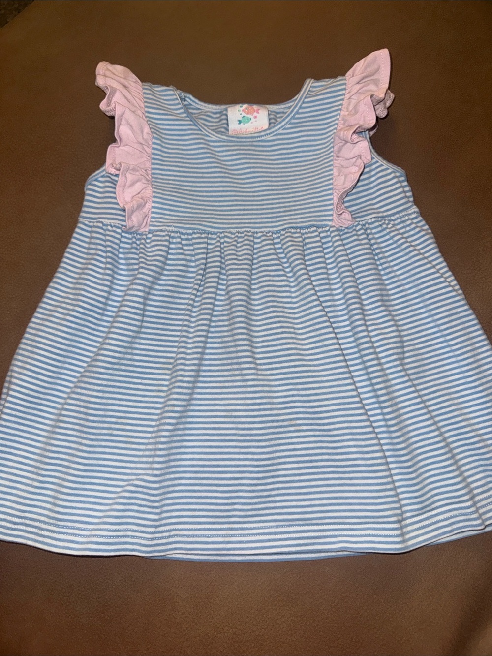Striped Blue & Pink Ruffle Sleeve Girls Dress